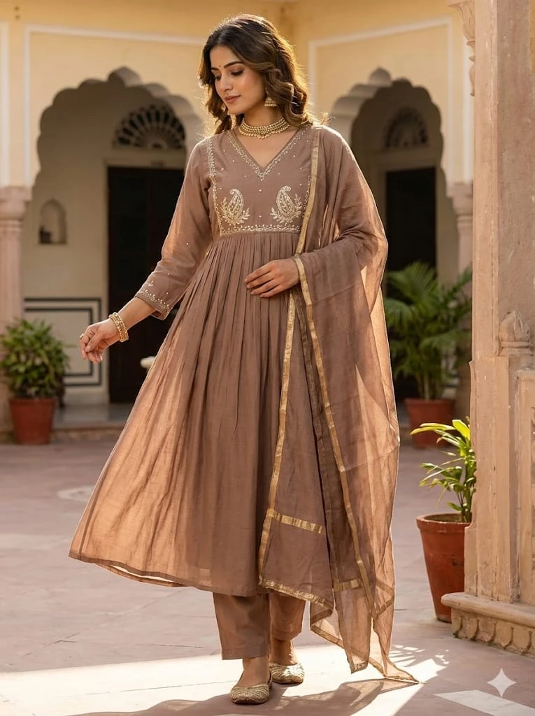 Organza Embroidered With Pearl Work