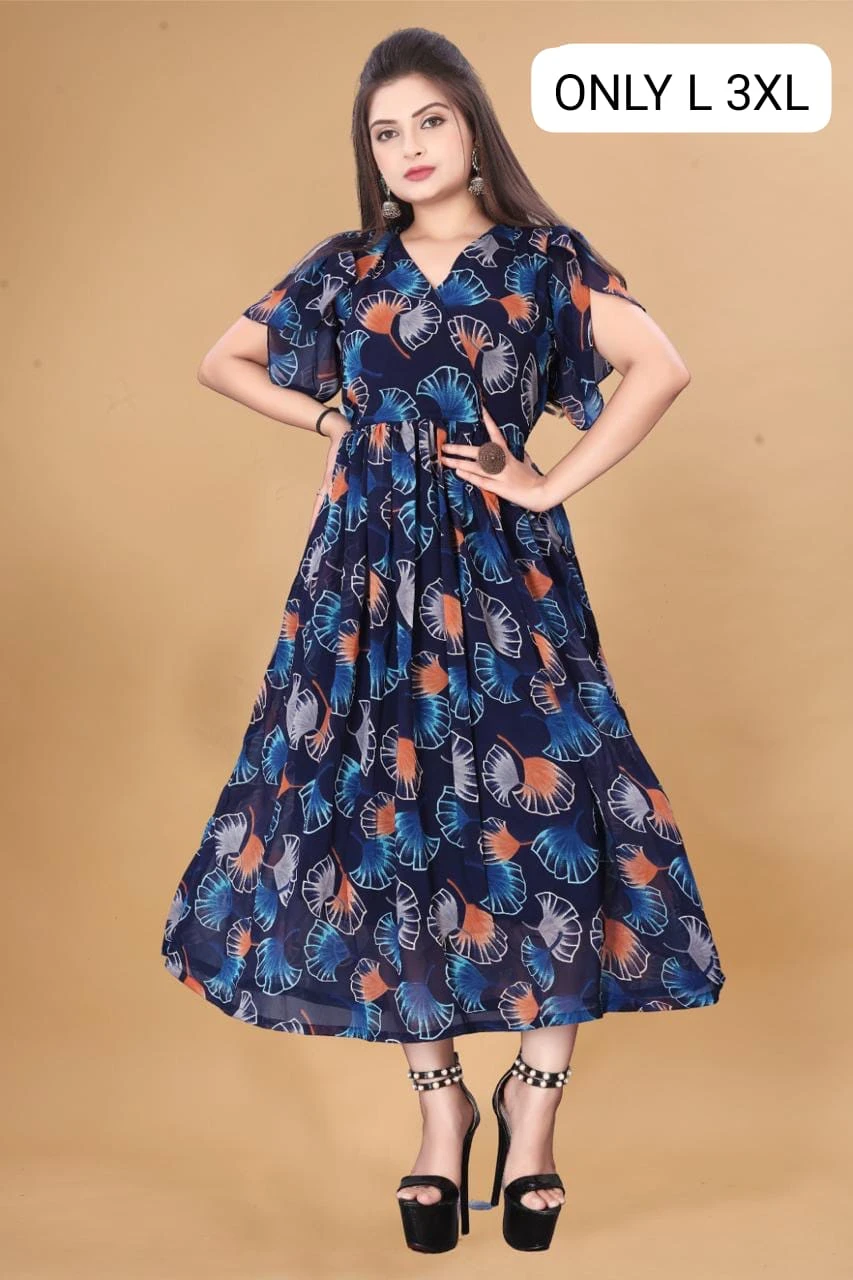 Digital Printed Cotton Flared Gown